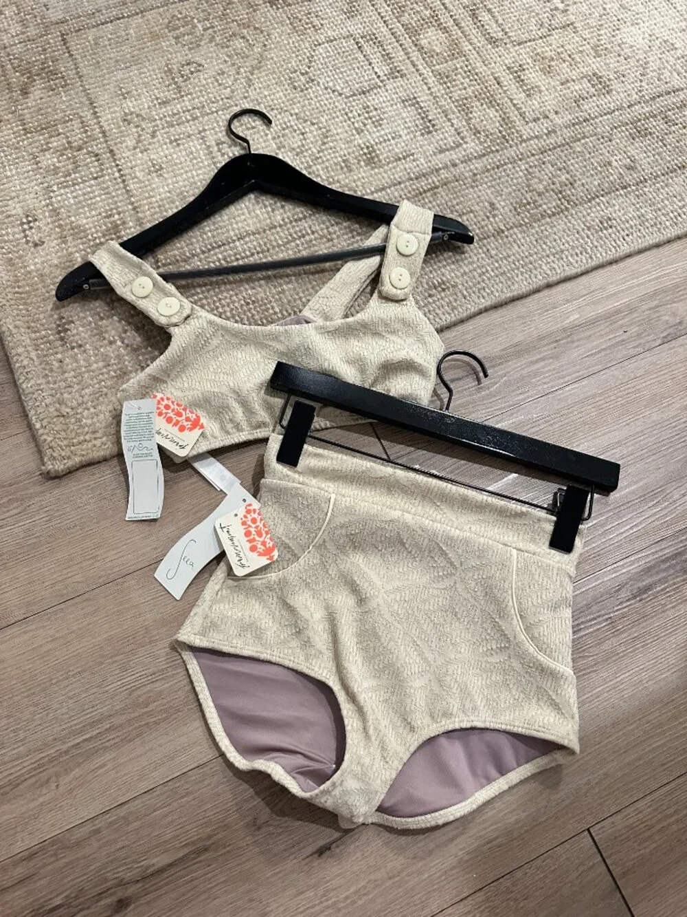 SEEA Anthropologie Georgia Buttoned Bikini Top and Bikini Bottom Doris Small NWT